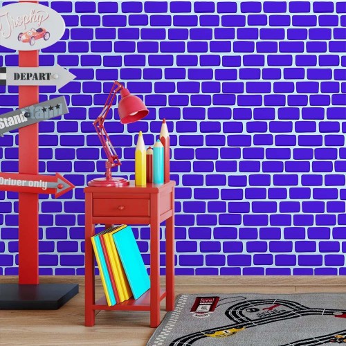 Adesivo de parede Papel de Parede Tijolos 2D Azul