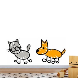 Adesivo de Parede Gato Cachorro Desenho